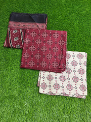 Bin Saeed Unstitched 3-Piece Suit –Dark Red Grace