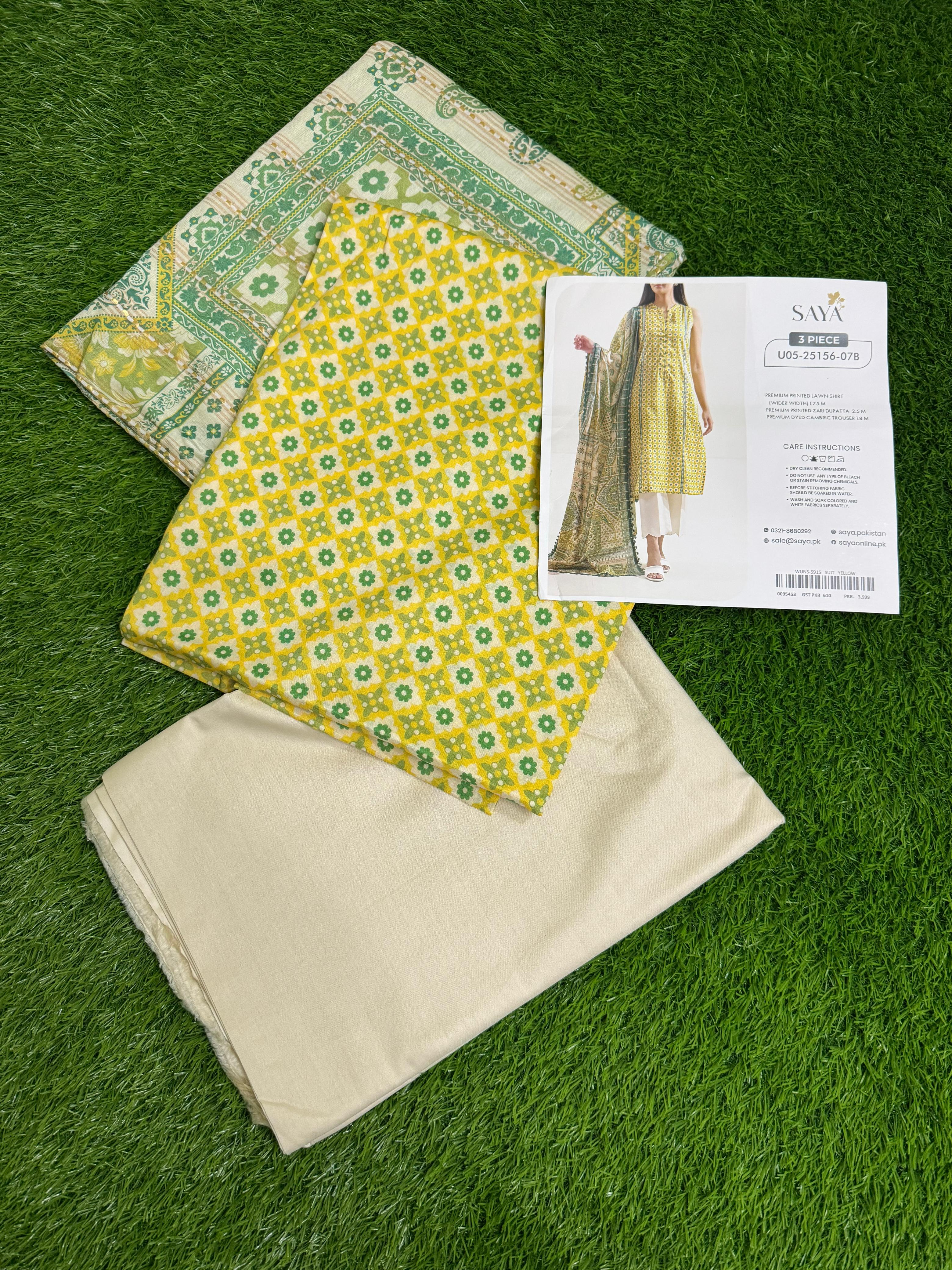 Saya Unstitched Printed Lawn 3-Piece – WUNS-5915
